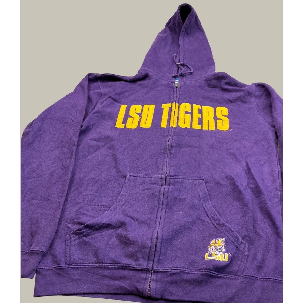 NCAA LSU Tigers Zip Up Hoodie Purple Yellow Applique Mascot Medium Collegiate
